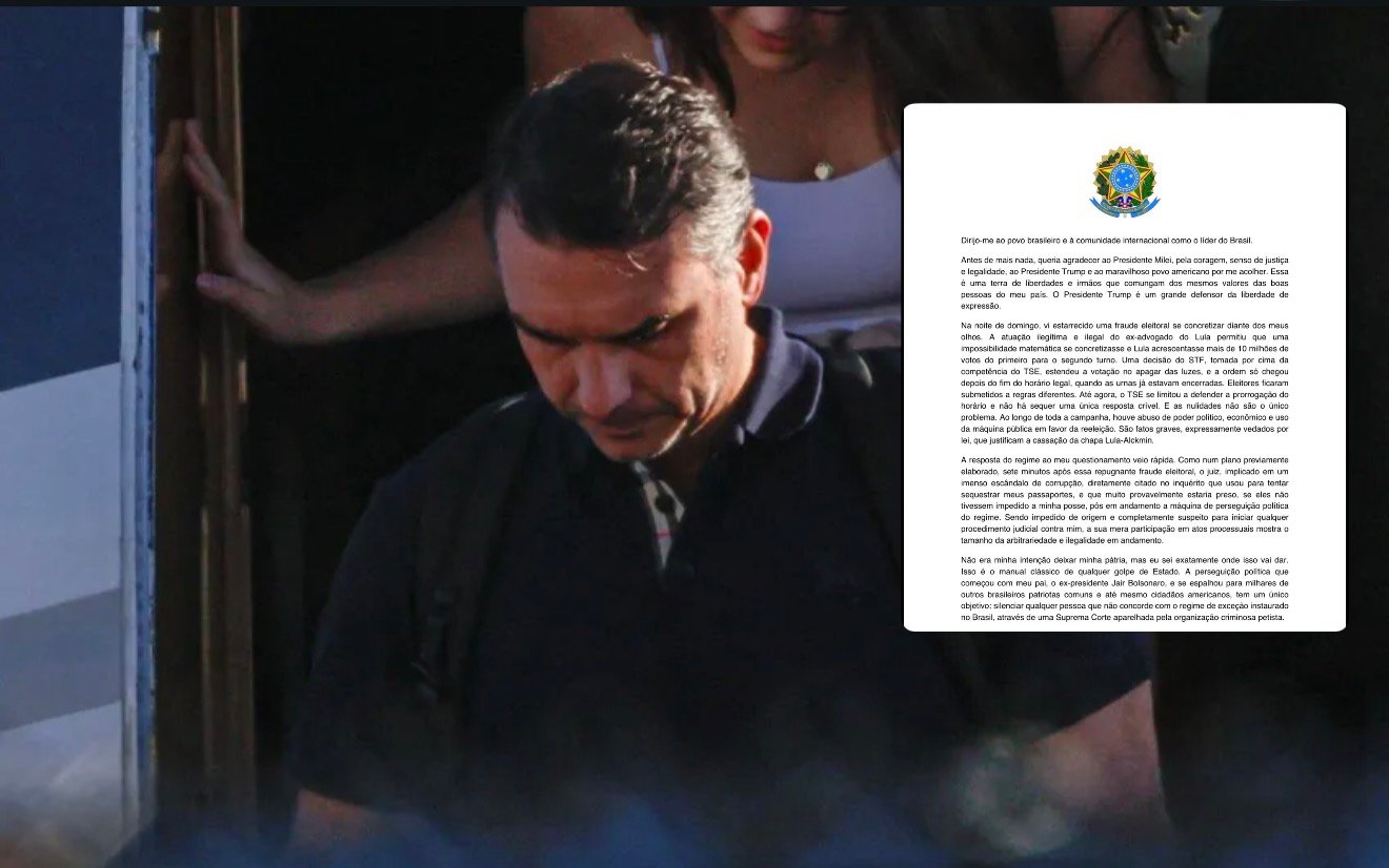 Em primeiro pronunciamento nos EUA, Flávio Bolsonaro se diz “presidente eleito”, apaga publicação e passa a se chamar de “líder do Brasil”