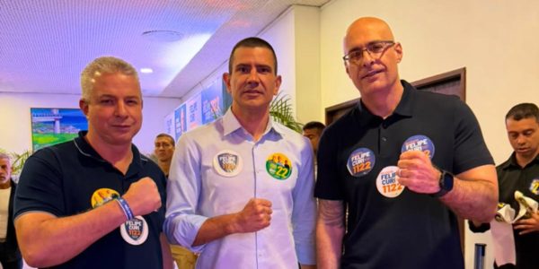 Bancada da bala: Douglas Ruas, do PL, participa do lançamento da campanha de Felipe Curi, do PP, em evento lotado de policiais